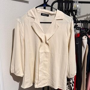 Cream V-Neck Collar Blouse